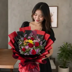 Crimson Elegance Mixed Rose Bouquet