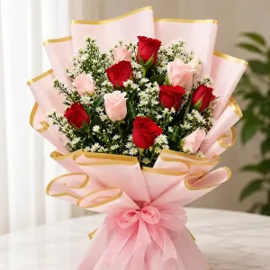 12 Red & Pink Roses Delivery Philippines | Roses & Aster Bouquet