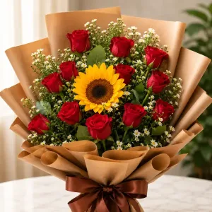 12 Red Roses with Sunflower Delivery Philippines | Roses & Aster Bouquet