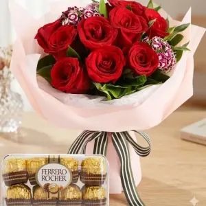 dozen roses and ferrero rocher