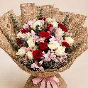 24 Red & White Roses with Alstroemeria – Elegant Pink Bouquet Philippines