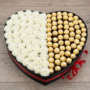 white roses and ferrero rocher
