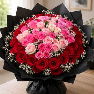 72 Red, Pink & Blush Rose Bouquet with Baby’s Breath Philippines