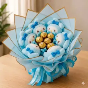 Cute Blue Bunny Plush and Ferrero Chocolate Bouquet Gift | Philippines
