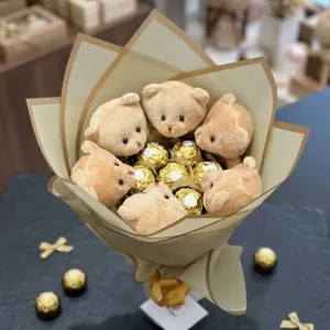 Cute Golden Bunny Plush and Ferrero Chocolate Bouquet Gift | Philippines