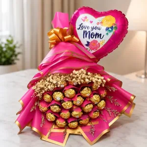 Ferrero Chocolate Bouquet with Love You Mom Balloon | Philippines