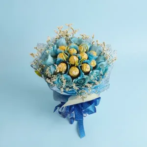 blue roses with ferrero rocher