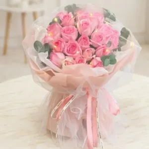 24 stems Holland Pink Rose Mesh Netting Bouquet | Philippines