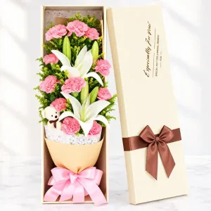 Love Note Pink Carnation Bouquet with Teddy | Philippines