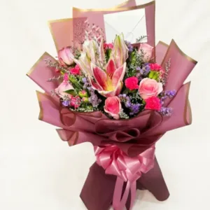 Luxury Pink Lily & Purple Rose Bouquet | Philippines