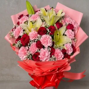 One Dozen Red Roses, Lilies & Carnations Bouquet | Cebu