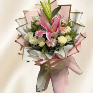 Elegant Pink Lily & White Rose Bouquet – Philippines
