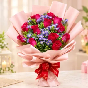 One Dozen Roses Bouquet with Purple baby's Breath | Philippines