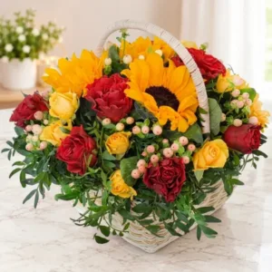 Sunflowers W Roses in Basket | Philippines